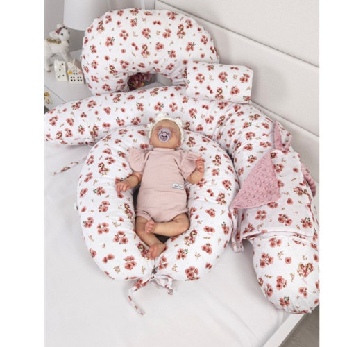 Vankúš na dojčenie/relaxačná poduška, bavlna, 185 cm, Kačičky - biela, púdrovo ružová
