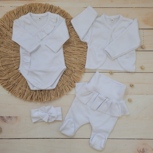 4-dielna bavlnená sada pre bábätko do pôrodnice, biela, veľ. 62