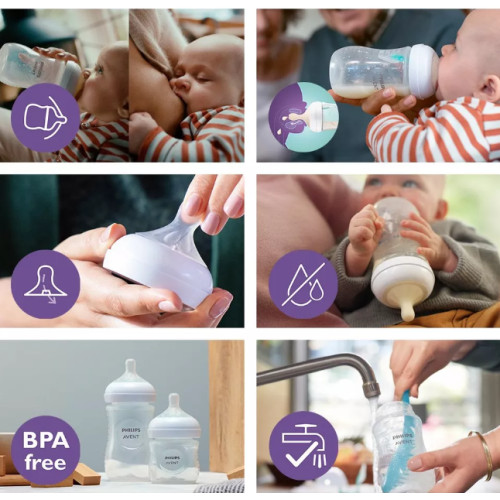 Dojčenská fľaša Natural Avent, Response s ventilom AirFree, 125 ml