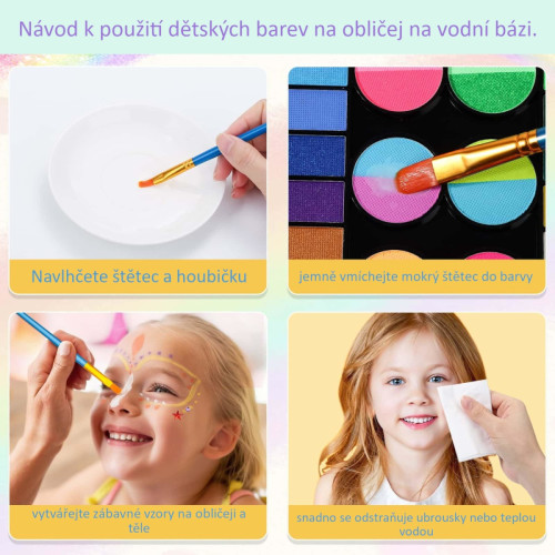 Veľká detská kreatívna sada farieb na telo a tvár 54 farieb